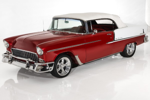 For Sale Used 1955 Chevrolet Bel Air Ruby Red Metallic 327, Auto PS | American Dream Machines Des Moines IA 50309