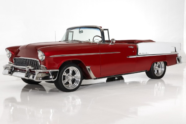 For Sale Used 1955 Chevrolet Bel Air Ruby Red Metallic 327, Auto PS | American Dream Machines Des Moines IA 50309