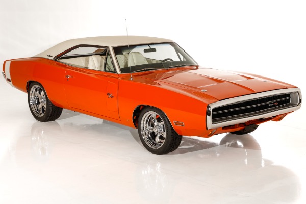 For Sale Used 1970 Dodge Charger RT, Hemi Orange 440 6-Pack 4-Speed Pistol Grip, White Bucket Int. PS PB | American Dream Machines Des Moines IA 50309